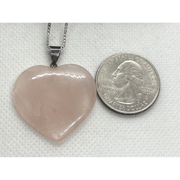 Vintage Rose Quartz Heart Pendant 20'' Chain Necklace Sterling 925 Silver 9.7g - Picture 4 of 9